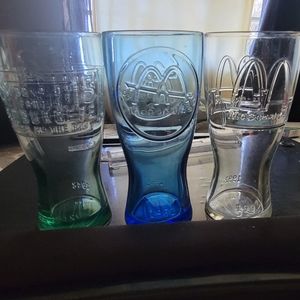 McDonalds Collector Drinking Glasses  Commem. 1948 Green, 1961 Blue & 1992 Clear